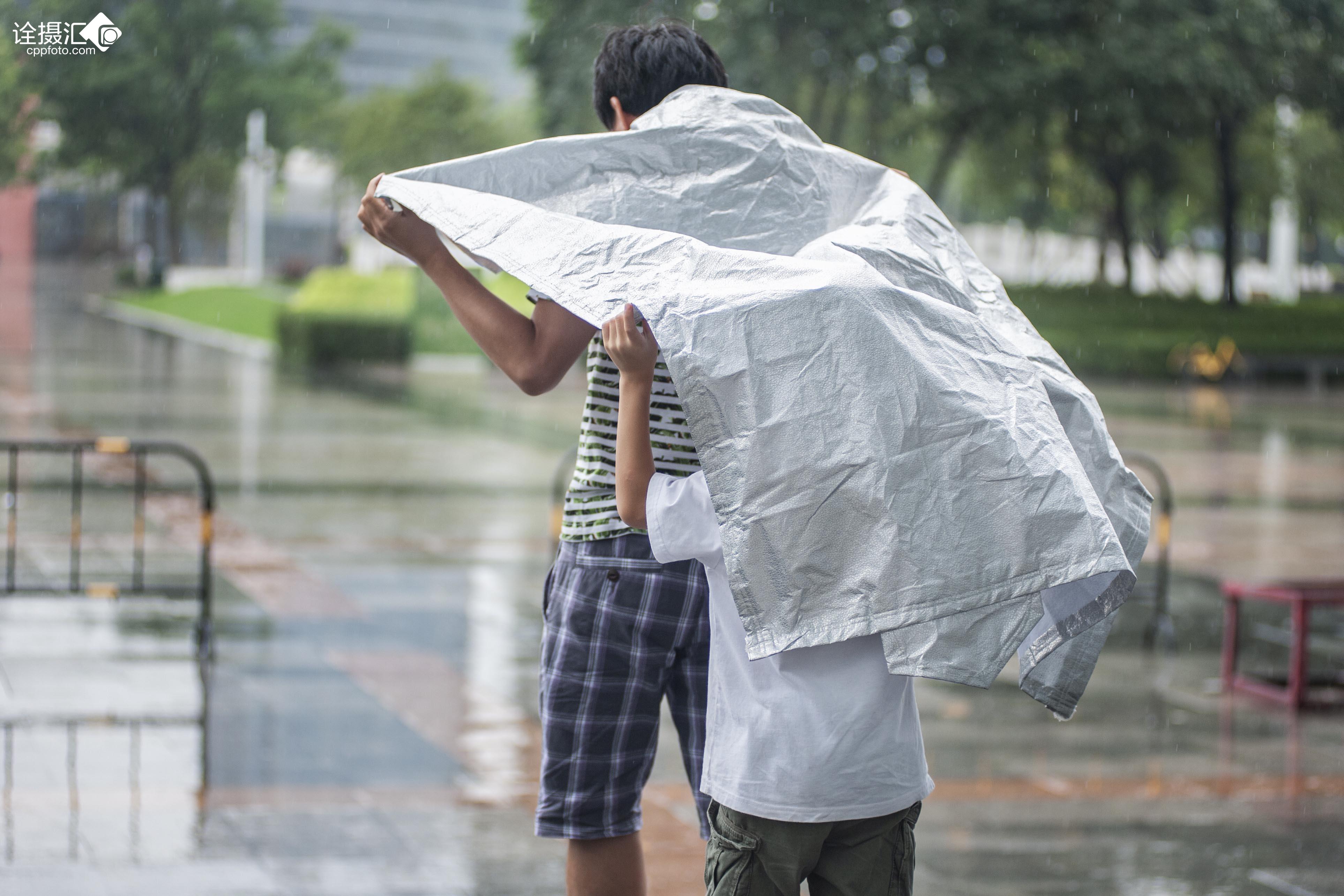 雨中父子